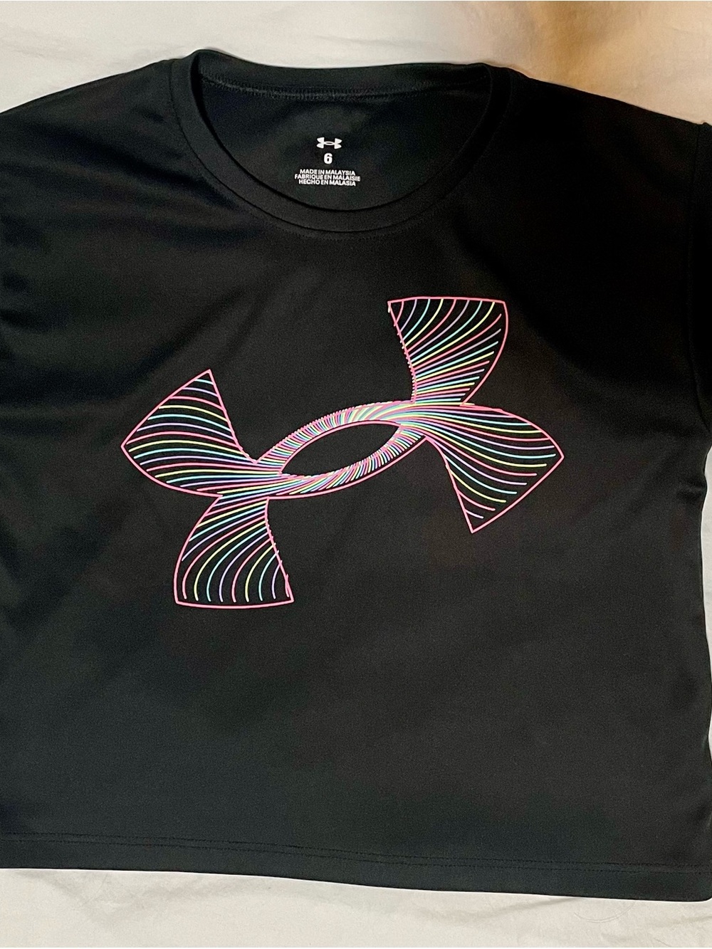 Under Armour Black Short Sleeve Tee with Multicolor Neon Logo